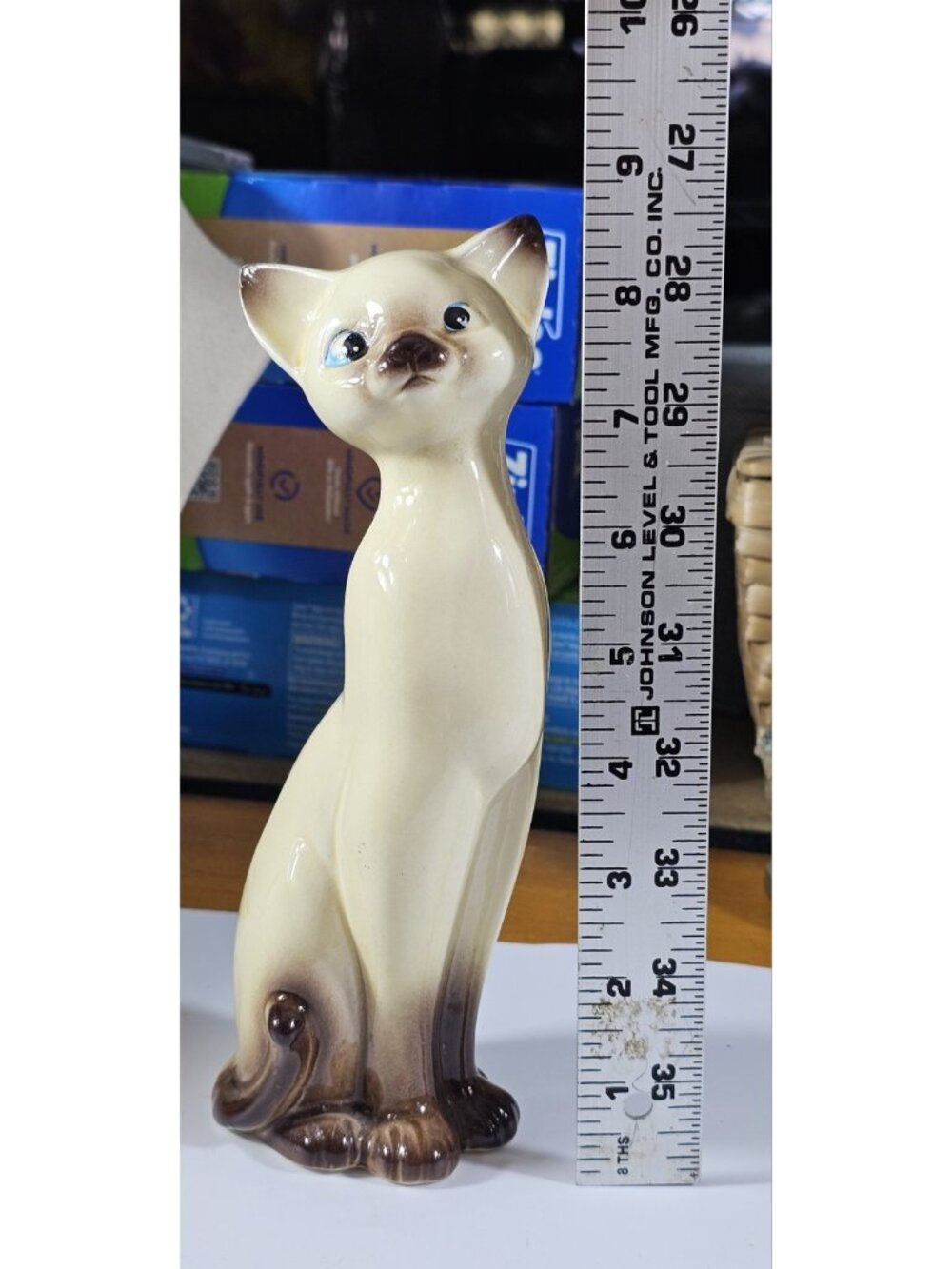 Vintage Cat Figurine Made in Japan 8.5” Tall Cream Siamese Style Ceramic Mid Cen - Picture 8 of 8